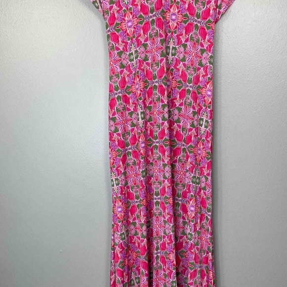 Misa Carlotta Dress Womens XL Pink Cutout Hi-Low Hem Short Sleeve Geometric Maxi - Picture 9 of 16